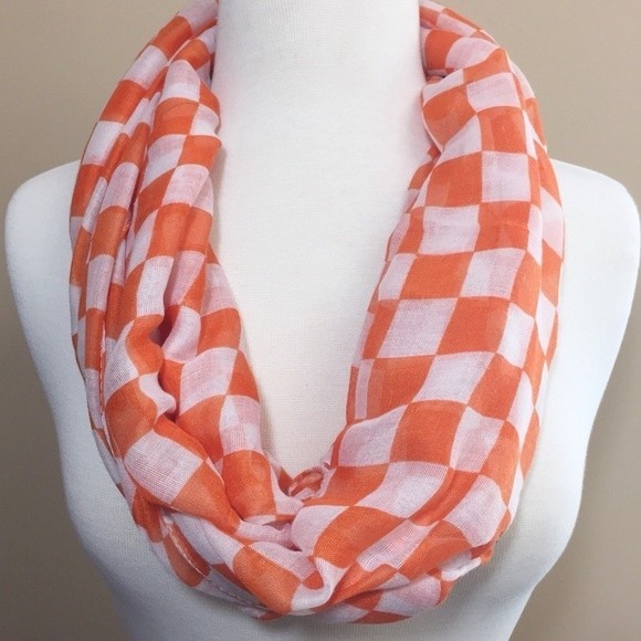 Accessories - Orange & White Spirit Checkerboard Infinity Scarf
